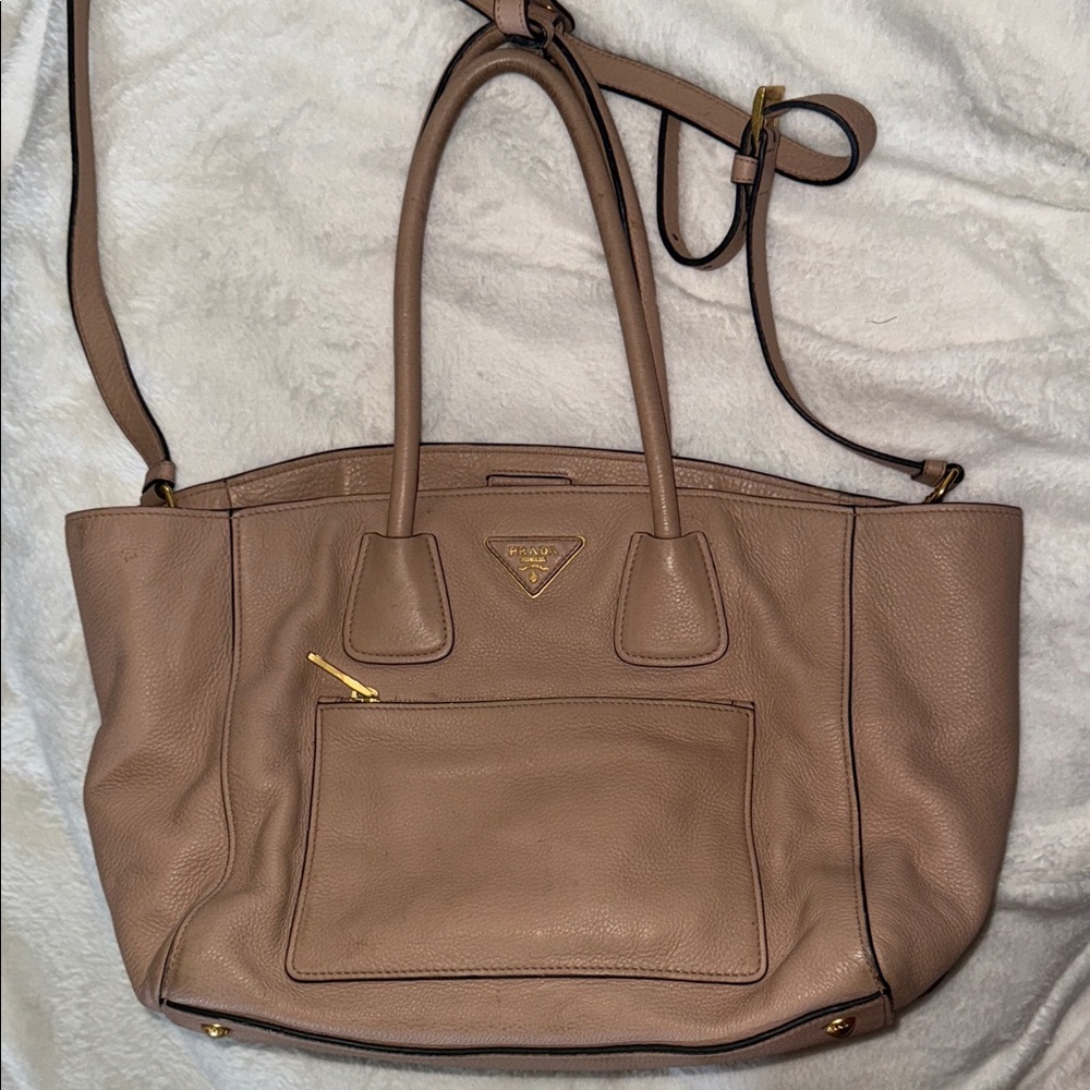 PRADA Front Pocket Wing Convertible Tote Vitello Daino